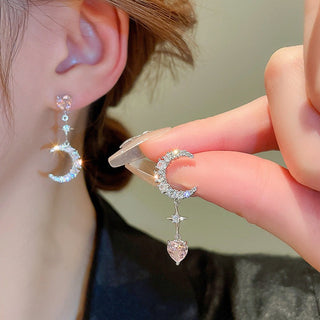 Aretes Asimétricos Luna de Amor Rosa