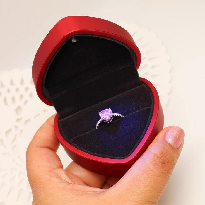 Cajita de Regalo para Anillo Y Aretes Chicos Corazón con Luz Led