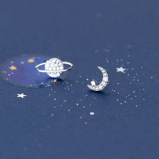 Aretes de Saturno y Luna con Zirconias