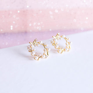 Aretes Corona de Laurel con Perlas