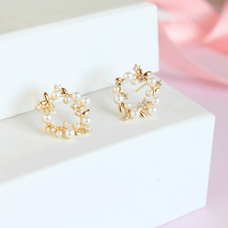 Aretes Corona de Laurel con Perlas