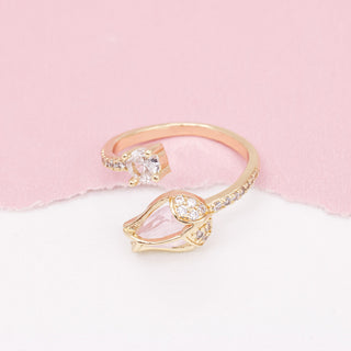 Anillo Ajustable Tulipán con Zirconias