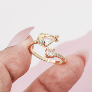 Anillo Ajustable Tulipán con Zirconias