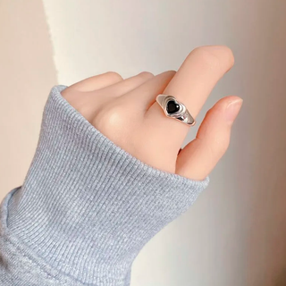 Anillo Ajustable Corazón Black Plata925