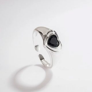Anillo Ajustable Corazón Black Plata925