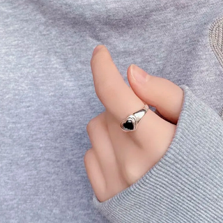 Anillo Ajustable Corazón Black Plata925