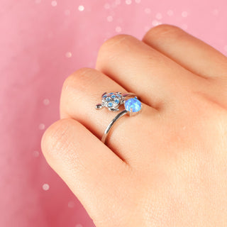 Anillo Tortuga Azul Ajustable Plata925