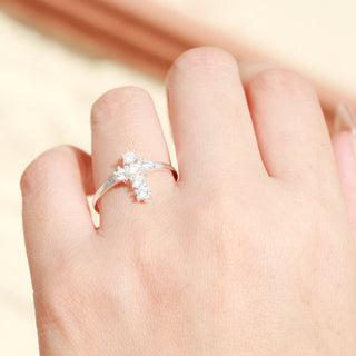 Anillo Cruz de Cristal Plata 925