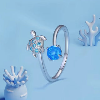 Anillo Tortuga Azul Ajustable Plata925