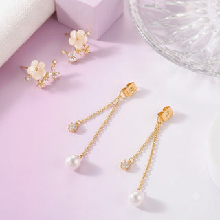 Aretes Flor Blanca 2 en 1
