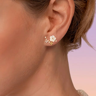 Aretes Flor Blanca 2 en 1