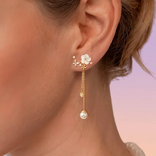 Aretes Flor Blanca 2 en 1