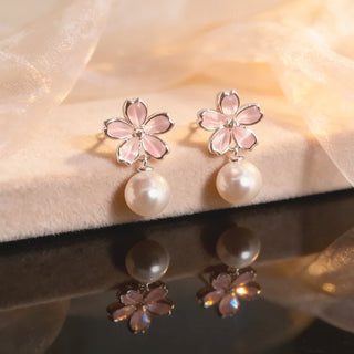Aretes Flower Pink con Perla