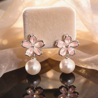Aretes Flower Pink con Perla