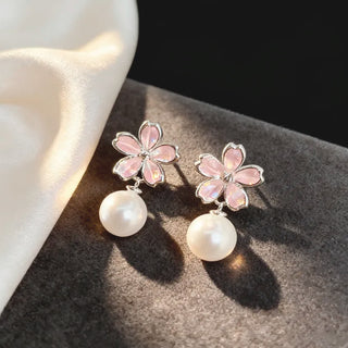 Aretes Flower Pink con Perla