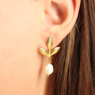 Aretes Hojitas Perla Acero