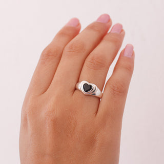 Anillo Ajustable Corazón Black Plata925
