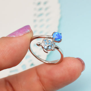 Anillo Tortuga Azul Ajustable Plata925