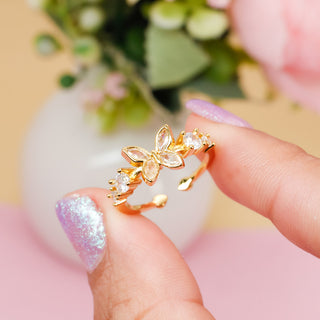 Anillo Ajustable Mariposa y Zirconias