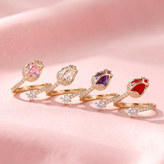Anillo Ajustable Tulipán con Zirconias