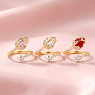 Anillo Ajustable Tulipán con Zirconias