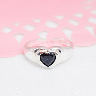 Anillo Ajustable Corazón Black Plata925