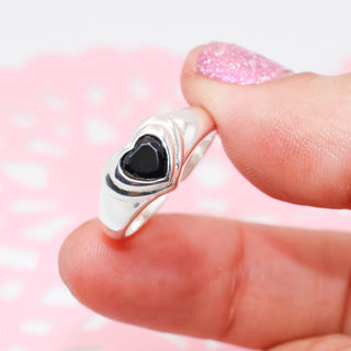 Anillo Ajustable Corazón Black Plata925