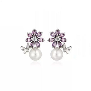 Aretes Lilac con Perla & Mariposa