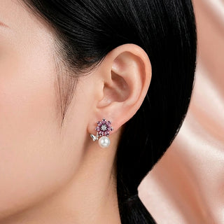 Aretes Lilac con Perla & Mariposa