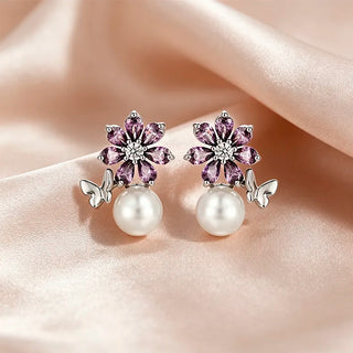 Aretes Lilac con Perla & Mariposa