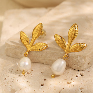 Aretes Hojitas Perla Acero