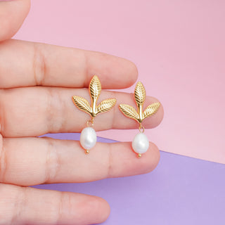 Aretes Hojitas Perla Acero