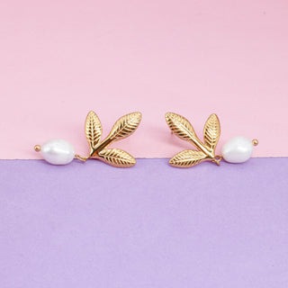 Aretes Hojitas Perla Acero