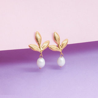 Aretes Hojitas Perla Acero