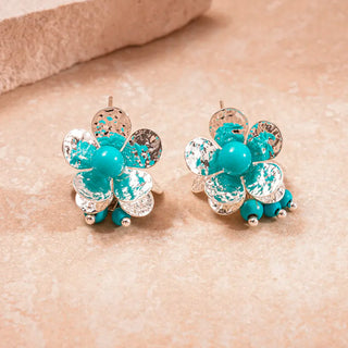 Aretes Flor Aqua Plata925