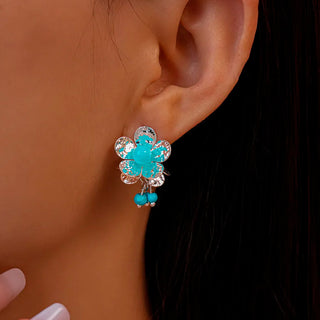 Aretes Flor Aqua Plata925