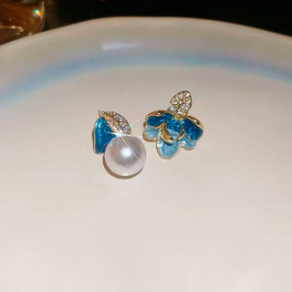 Aretes Flor y Perla Blue