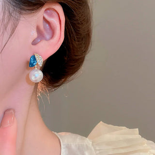 Aretes Flor y Perla Blue