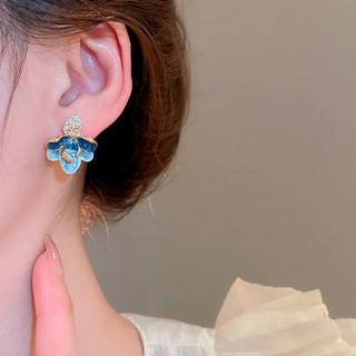 Aretes Flor y Perla Blue