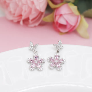 Aretes Flor & Mariposa Pink
