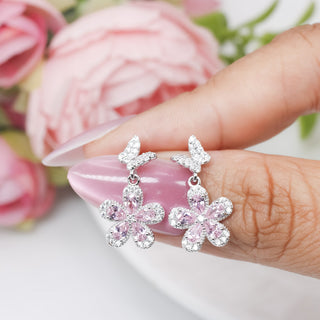 Aretes Flor & Mariposa Pink