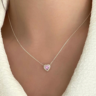 Collar Corazón Rosa Plata925