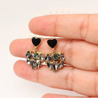 Aretes de Corazón y Cristales Negros