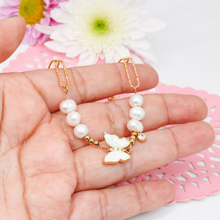 Tobillera Mariposa Blanca y Perlas