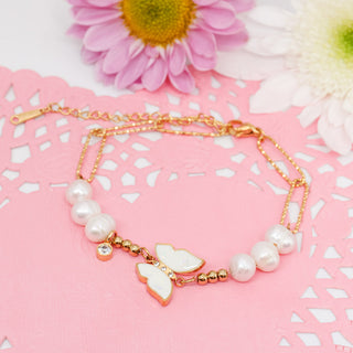 Tobillera Mariposa Blanca y Perlas