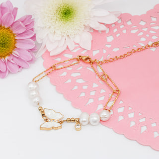 Tobillera Mariposa Blanca y Perlas