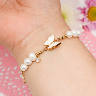 Tobillera Mariposa Blanca y Perlas