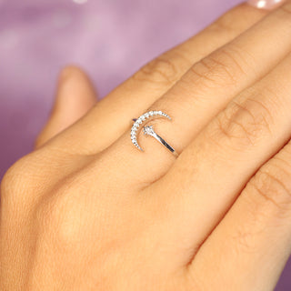 Anillo Ajustable Estrella y Luna con zirconias Plata 925