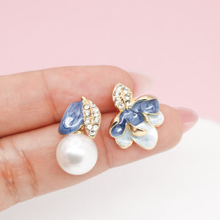 Aretes Flor y Perla Blue