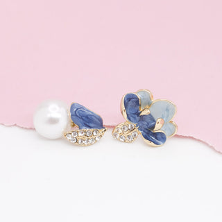 Aretes Flor y Perla Blue